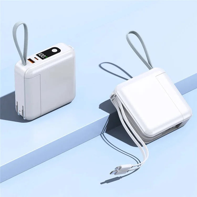 Detachable AC Plug 15000mAh Power Bank with iP + Type-C Fast Charging Cable