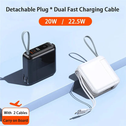 Detachable AC Plug 15000mAh Power Bank with iP + Type-C Fast Charging Cable