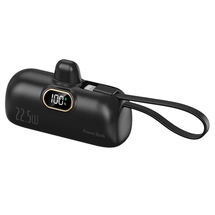 HY-DX628 5000mAh 22.5W Fast Charging Type-C Plug Mini Capsule Power Bank with iP Cable