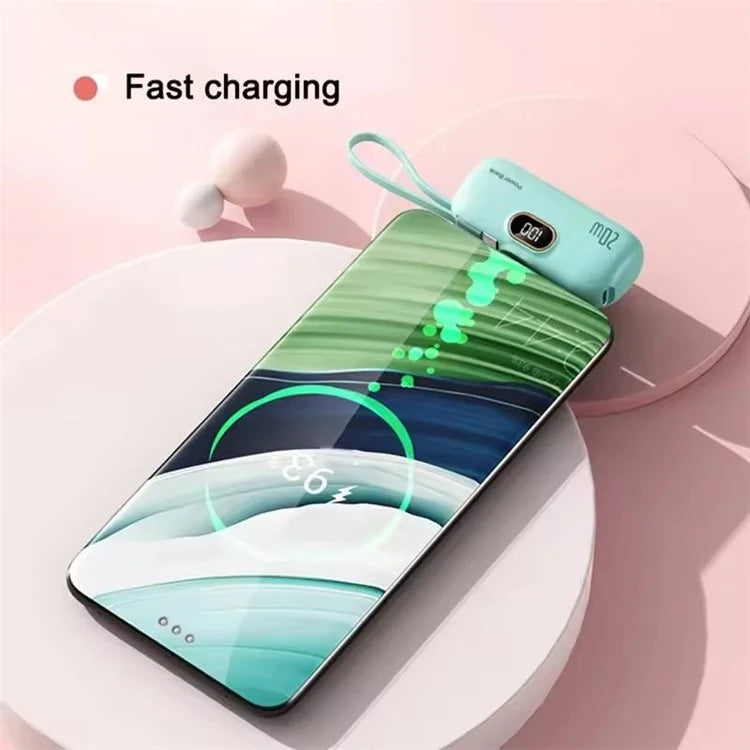 HY-DX628 5000mAh 22.5W Fast Charging Type-C Plug Mini Capsule Power Bank with iP Cable