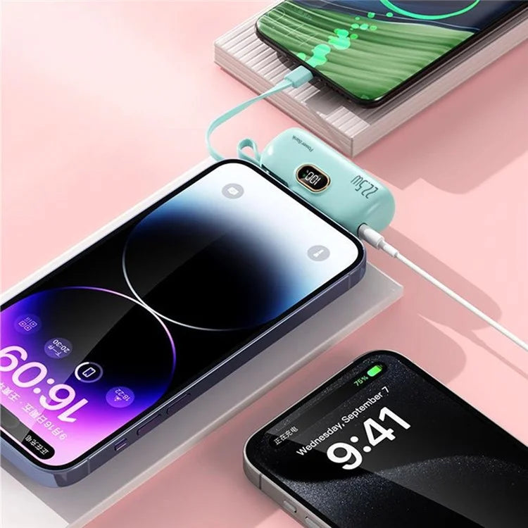 HY-DX628 5000mAh 22.5W Fast Charging Type-C Plug Mini Capsule Power Bank with iP Cable