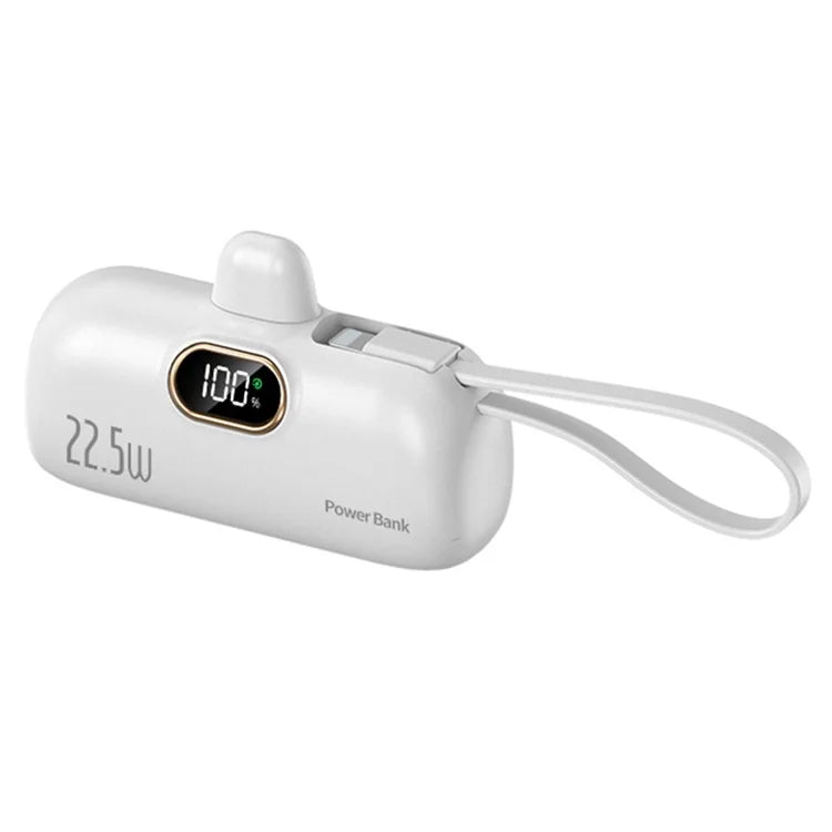 HY-DX628 5000mAh 22.5W Fast Charging Type-C Plug Mini Capsule Power Bank with iP Cable