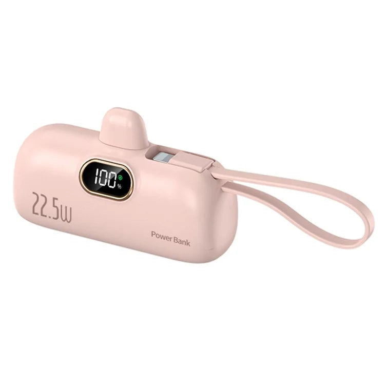 HY-DX628 5000mAh 22.5W Fast Charging Type-C Plug Mini Capsule Power Bank with iP Cable