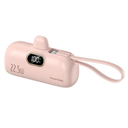 HY-DX628 5000mAh 22.5W Fast Charging Type-C Plug Mini Capsule Power Bank with iP Cable