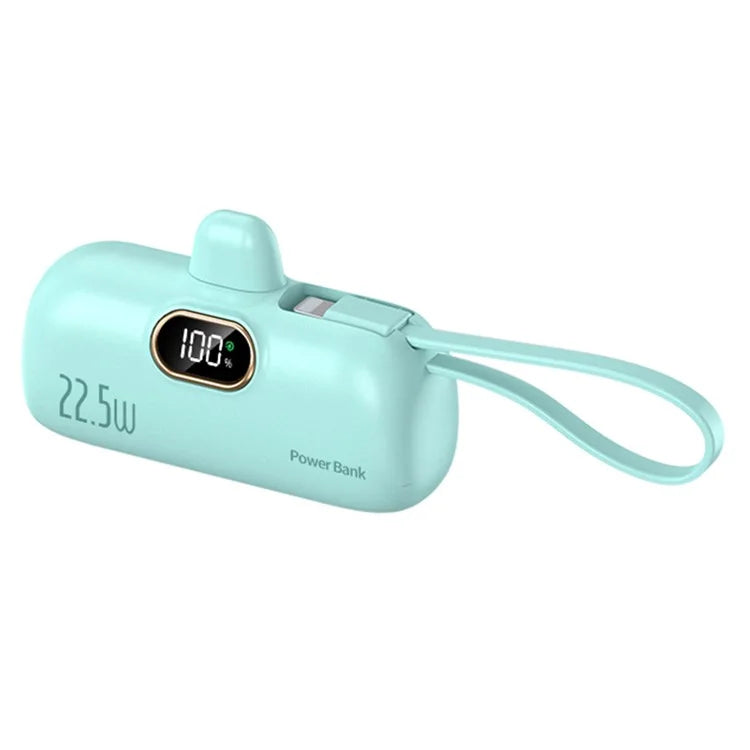 HY-DX628 5000mAh 22.5W Fast Charging Type-C Plug Mini Capsule Power Bank with iP Cable