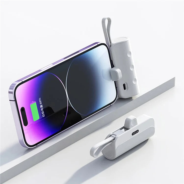 KC 3300mAh Mobile Phone Charger iP Plug Mini Capsule Power Bank with Type-C Cable