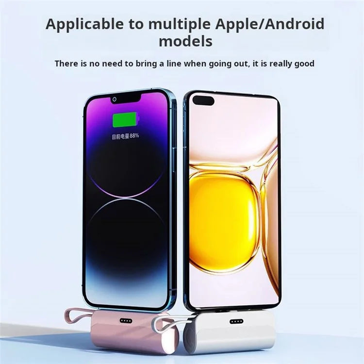 KC 5000mAh Mobile Phone Charger iP Plug Mini Capsule Power Bank with Type-C Cable