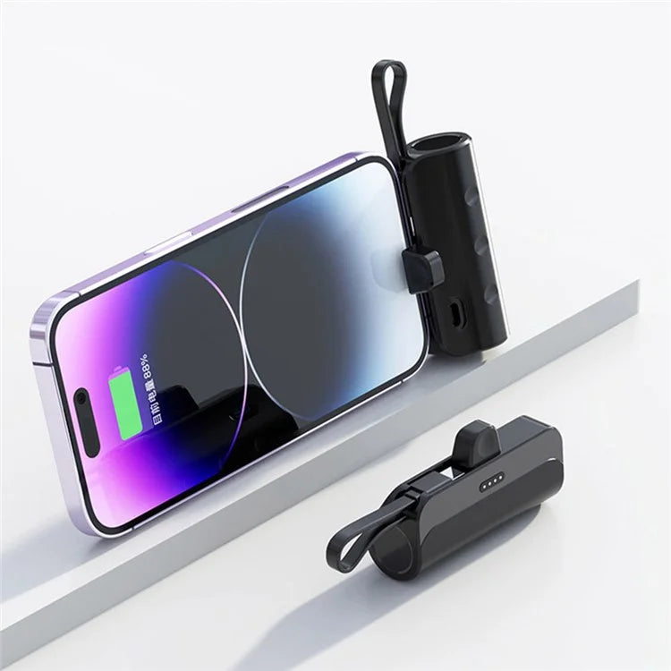 KC 5000mAh Mobile Phone Charger iP Plug Mini Capsule Power Bank with Type-C Cable