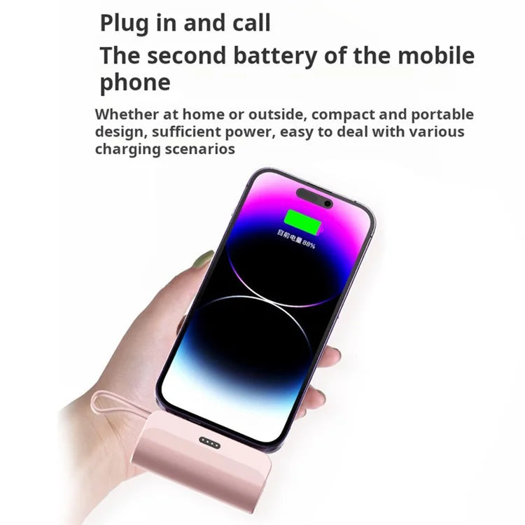 KC 5000mAh Mobile Phone Charger iP Plug Mini Capsule Power Bank with Type-C Cable