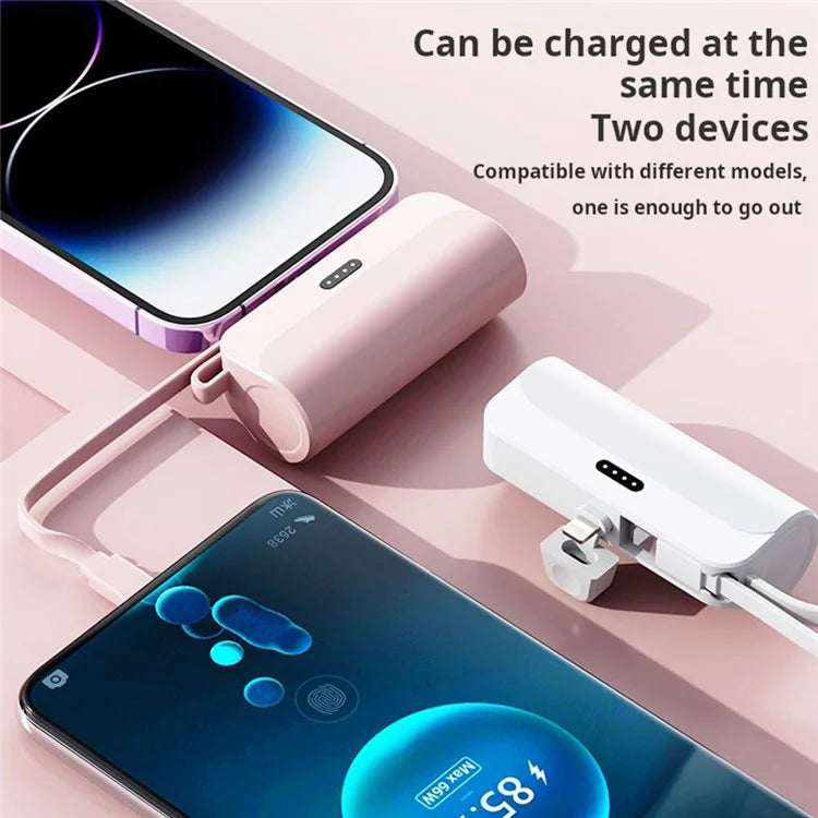 KC 5000mAh Mobile Phone Charger iP Plug Mini Capsule Power Bank with Type-C Cable