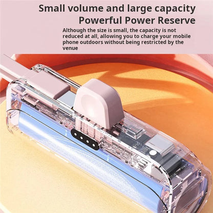 KC 5000mAh Mobile Phone Charger iP Plug Mini Capsule Power Bank with Type-C Cable