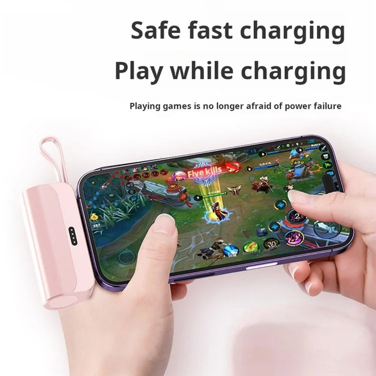 KC 5000mAh Mobile Phone Charger iP Plug Mini Capsule Power Bank with Type-C Cable