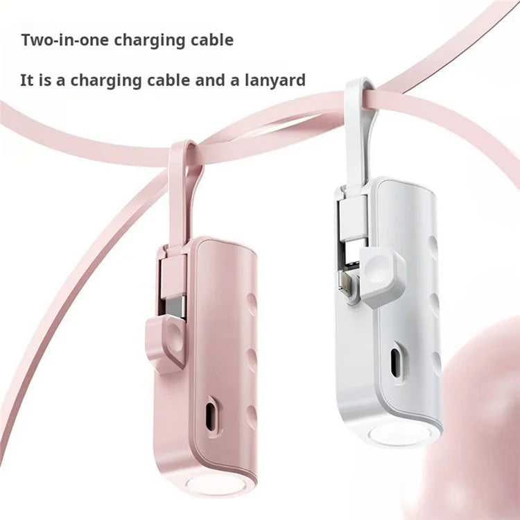 KC 5000mAh Mobile Phone Charger iP Plug Mini Capsule Power Bank with Type-C Cable