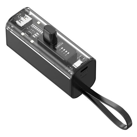 HY-740 5000mAh Mini Power Bank 8-Pin Plug Phone Charger with Built-In Type-C Cable + USB Cable