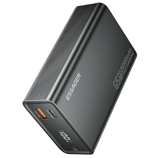 ESSAGER 65W Power Bank 20000mAh Portable Charger with Digital Display Screen for Travel, Outdoor Activities