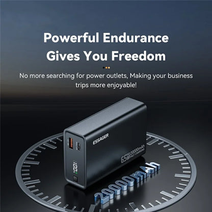 ESSAGER 65W Power Bank 20000mAh Portable Charger with Digital Display Screen for Travel, Outdoor Activities