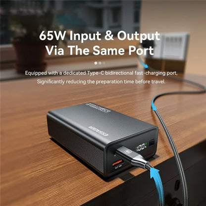 ESSAGER 65W Power Bank 20000mAh Portable Charger with Digital Display Screen for Travel, Outdoor Activities