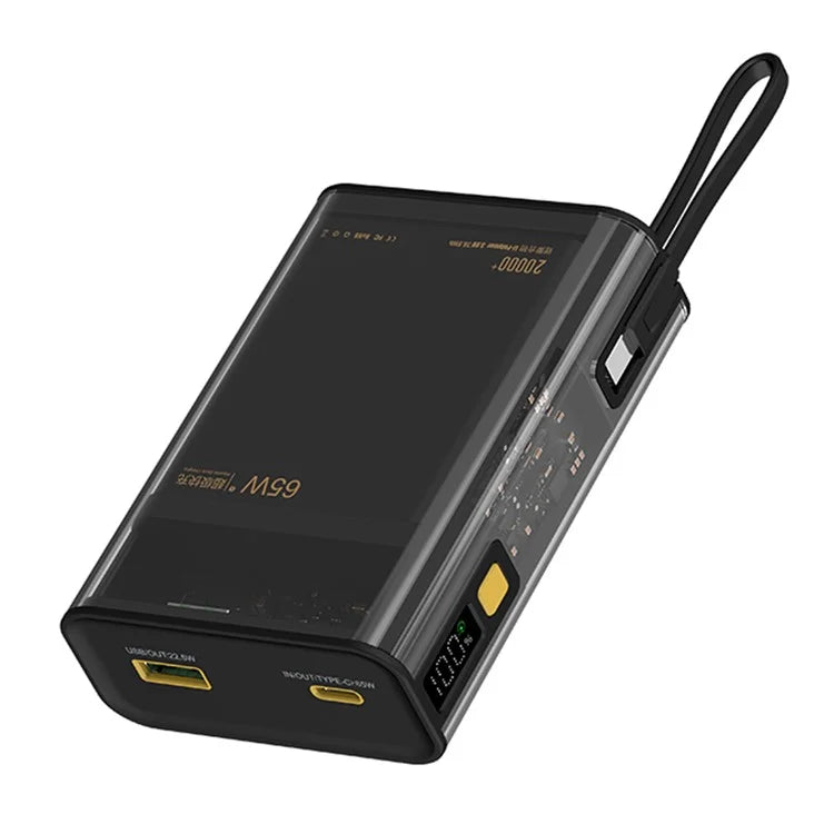 E45 20000mAh 65W Power Bank Phone Charger External Battery with Built-In Cable