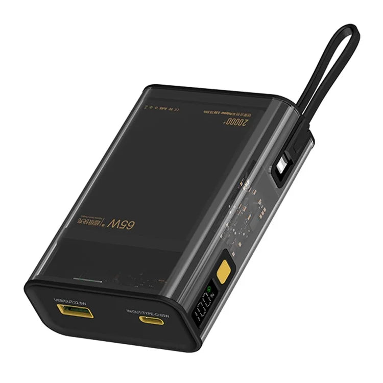 E45 20000mAh 65W Power Bank Phone Charger External Battery with Built-In Cable
