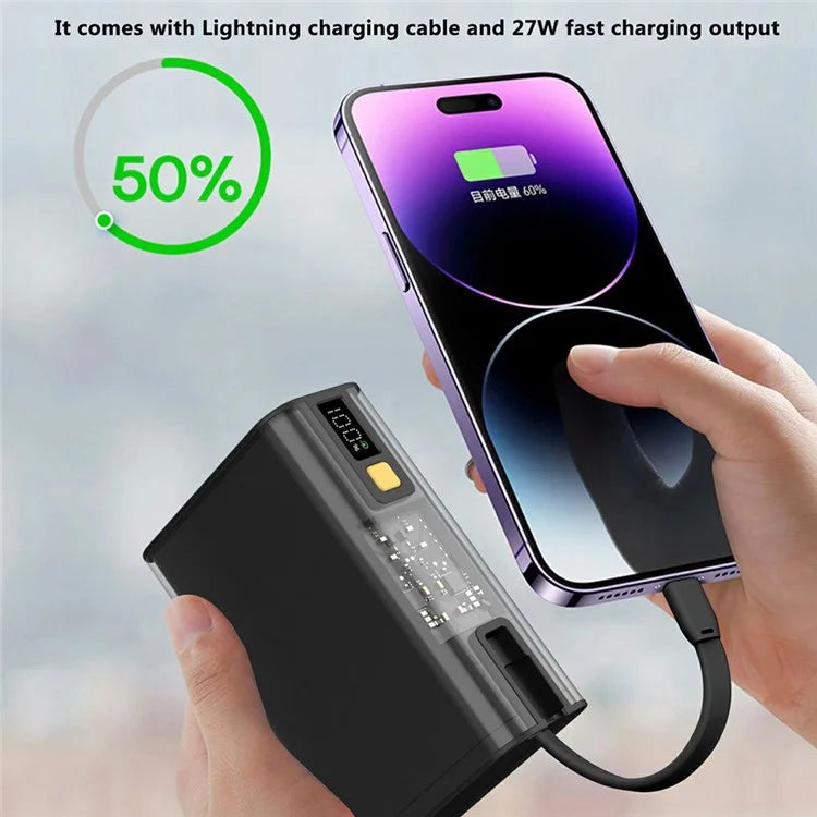 E45 20000mAh 65W Power Bank Phone Charger External Battery with Built-In Cable
