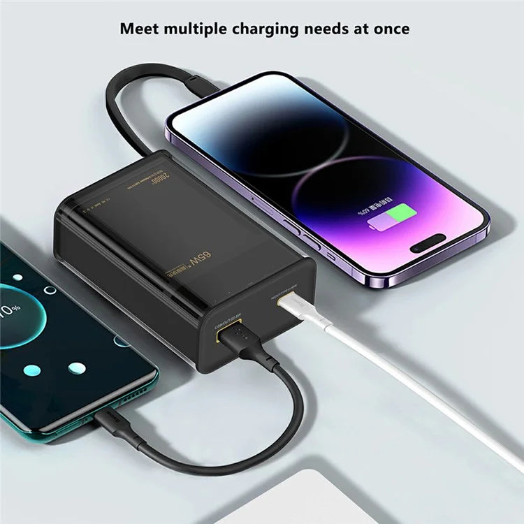 E45 20000mAh 65W Power Bank Phone Charger External Battery with Built-In Cable