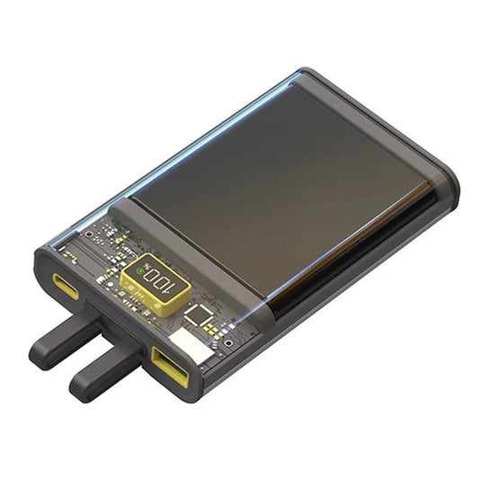 E40B 20000mAh Transparent Design Power Bank Phone External Battery with Type-C + 8Pin Cable