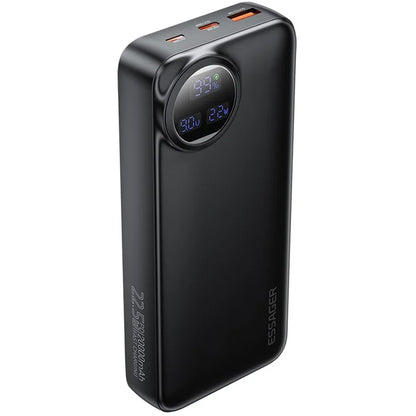 ESSAGER 20000mAh Power Bank with Type-C + iP Cables 22.5W Fast Charging Digital Display Battery Pack
