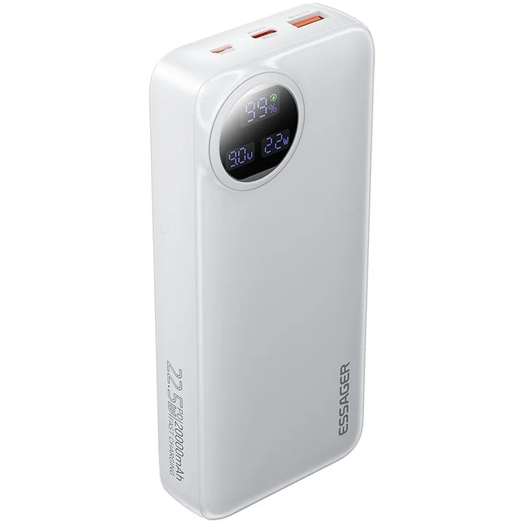 ESSAGER 20000mAh Power Bank with Type-C + iP Cables 22.5W Fast Charging Digital Display Battery Pack