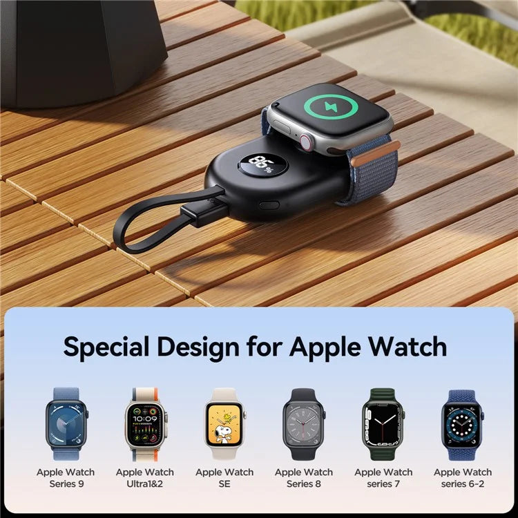JOYROOM JR-W09 Magnetic Wireless Watch Charger 2500mAh Power Bank with Built-In Type-C Cable