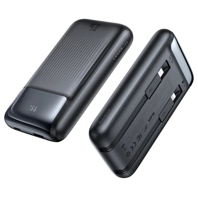 MCDODO MC-0241 Youth Series 22.5W 10000mAh Digital Display Power Bank Built-In Type-C + 8Pin Cable Phone Charger - Black
