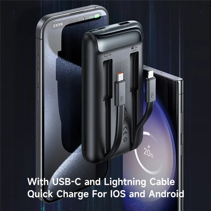 MCDODO MC-0241 Youth Series 22.5W 10000mAh Digital Display Power Bank Built-In Type-C + 8Pin Cable Phone Charger - Black