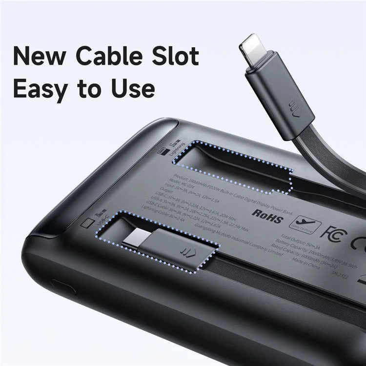 MCDODO MC-0241 Youth Series 22.5W 10000mAh Digital Display Power Bank Built-In Type-C + 8Pin Cable Phone Charger - Black