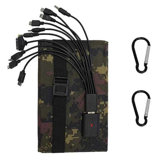 10W 5V Portable Outdoor Solar Power Supply 5 Folding Solar Panels Phone Charging Device with 10-in-1 Cable