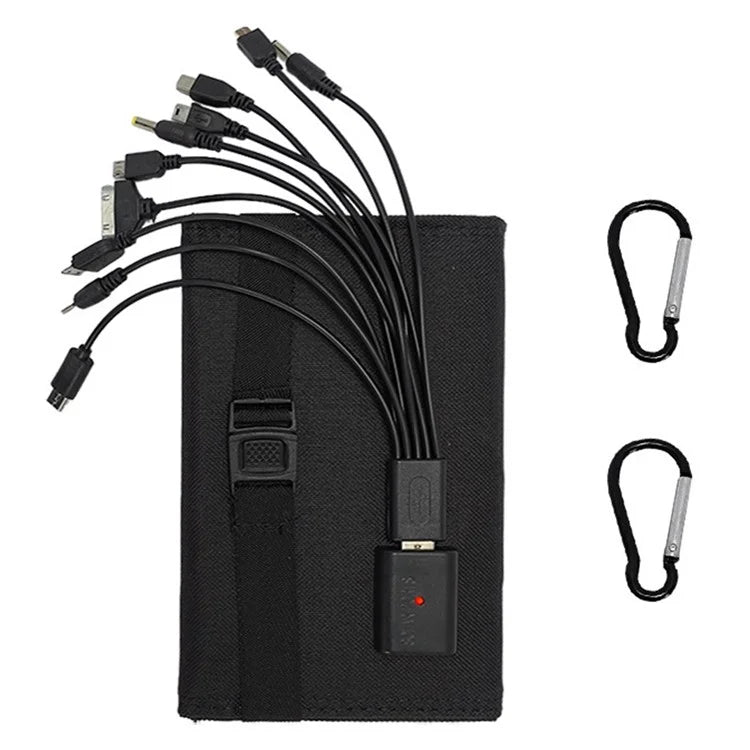 10W 5V Portable Outdoor Solar Power Supply 5 Folding Solar Panels Phone Charging Device with 10-in-1 Cable