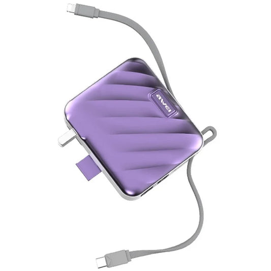 AWEI P83k 15000mAh Power Bank with AC Plug Built-In Type-C + iP Cables Portable Battery Pack