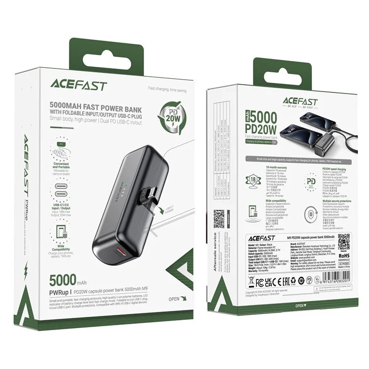 ACEFAST M9-5000 PD 20W Fast Charging 5000mAh Power Bank Battery with Foldable USB-C Plug
