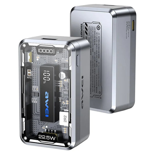 AWEI P111K 10000mAh Translucent Power Bank PD 22.5W Phone Charger External Battery