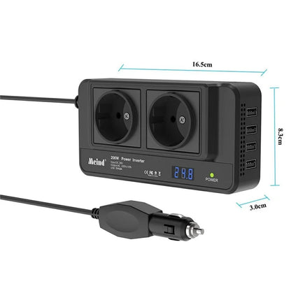 MEIND M8300 24V to 220V High Power 200W Car Inverter with Dual EU Power Socket + 4 USB Ports