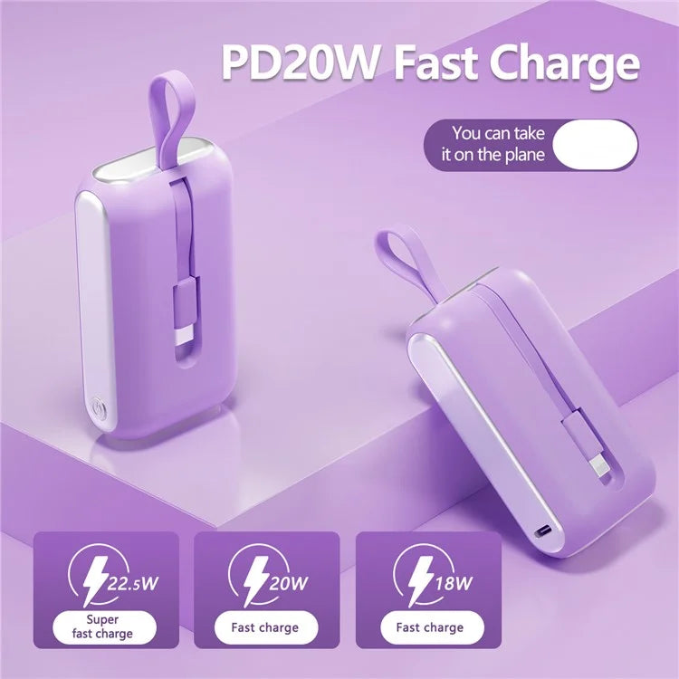 JJT-A97 10000mAh Digital Display Power Bank with Type-C + iP Cable Support 22.5W Fast Charging