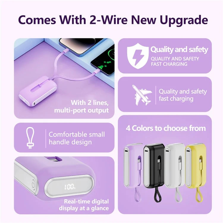 JJT-A97 10000mAh Digital Display Power Bank with Type-C + iP Cable Support 22.5W Fast Charging