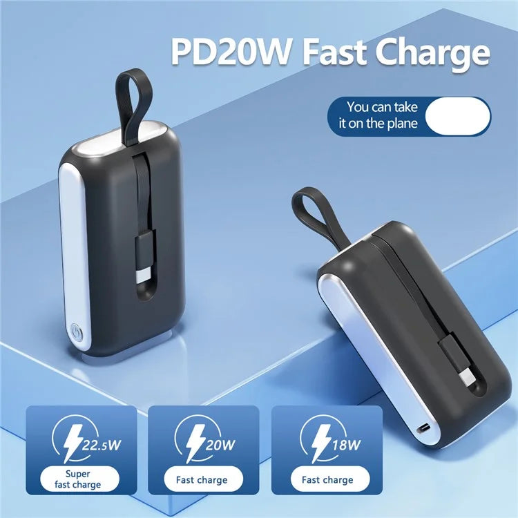 JJT-A97 10000mAh Digital Display Power Bank with Type-C + iP Cable Support 22.5W Fast Charging