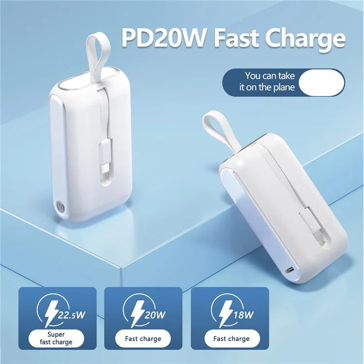 JJT-A97 10000mAh Digital Display Power Bank with Type-C + iP Cable Support 22.5W Fast Charging