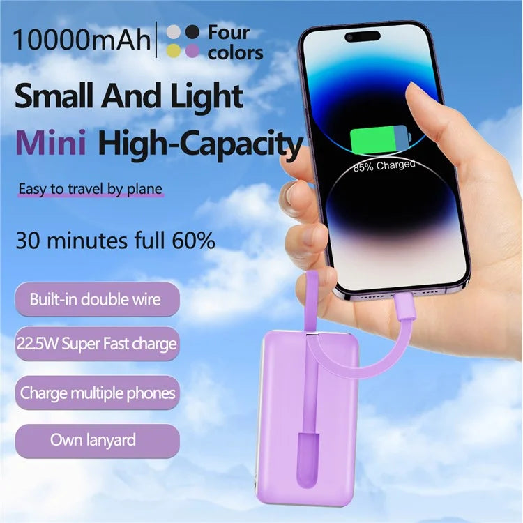 JJT-A97 10000mAh Digital Display Power Bank with Type-C + iP Cable Support 22.5W Fast Charging