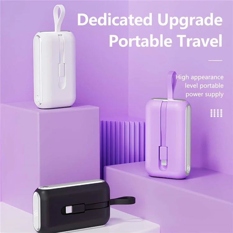 JJT-A97 10000mAh Digital Display Power Bank with Type-C + iP Cable Support 22.5W Fast Charging