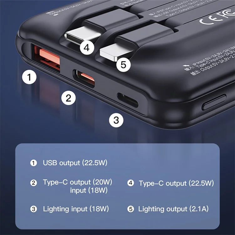 TOTU CPBL-09 Dynamic Series 10000mAh Power Bank Phone Fast Charge External Battery with Type-C / 8-Pin Cable