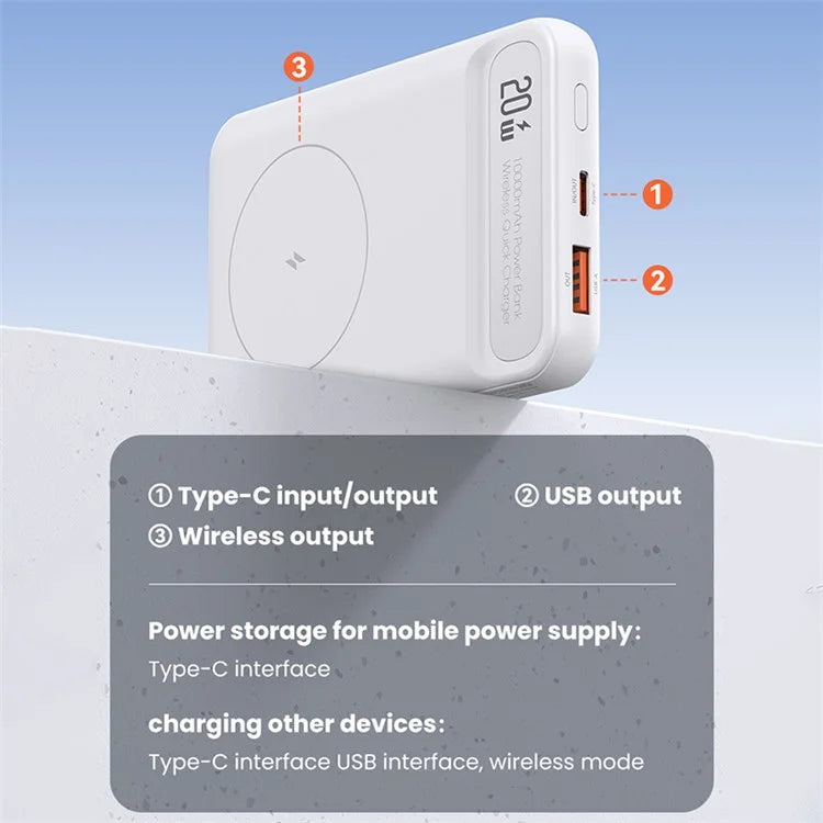 USAMS US-CD214 PB72 PD 20W + QC3.0 Dual Port Power Bank 10000mAh Portable Magnetic Wireless Charger Battery Pack
