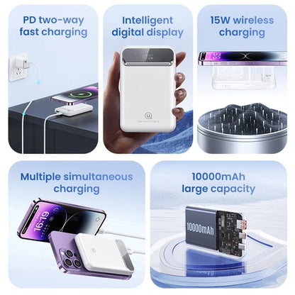 USAMS US-CD214 PB72 PD 20W + QC3.0 Dual Port Power Bank 10000mAh Portable Magnetic Wireless Charger Battery Pack