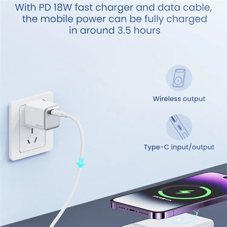 USAMS US-CD214 PB72 PD 20W + QC3.0 Dual Port Power Bank 10000mAh Portable Magnetic Wireless Charger Battery Pack