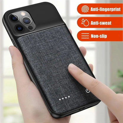 For iPhone 15 Pro Battery Charging Case 6800mAh Extended Power Bank Oxford Cloth Charger Phone Case