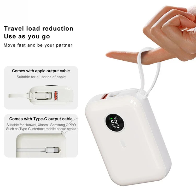 ZUZG 10000mAh Digital Display Power Bank with Type-C + iP Cable Support Fast Charging